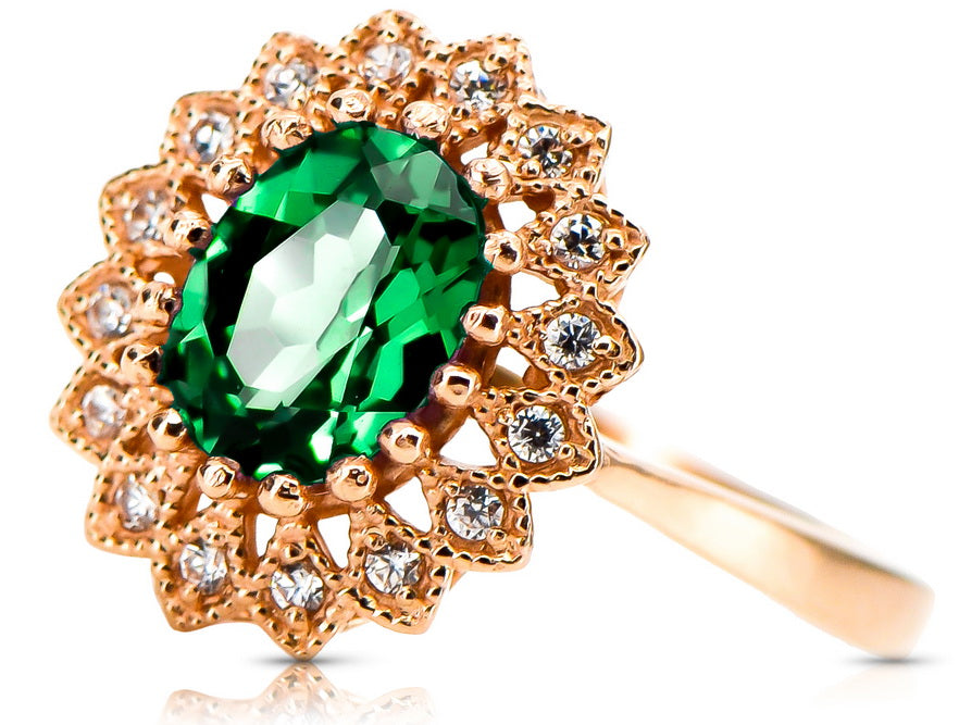 Vintage Emerald Ring in 14K Rose Gold (crc012r-em) — close-up of the hallmark on the inner band