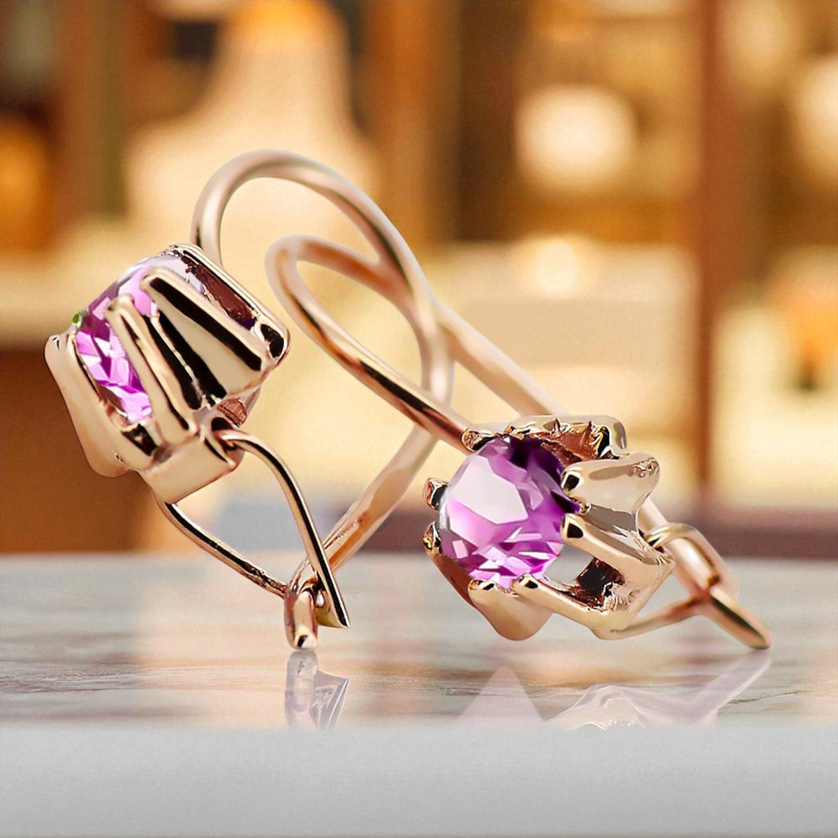 Vintage Amethyst Earrings in 14K Rose Gold (vec053r-am)