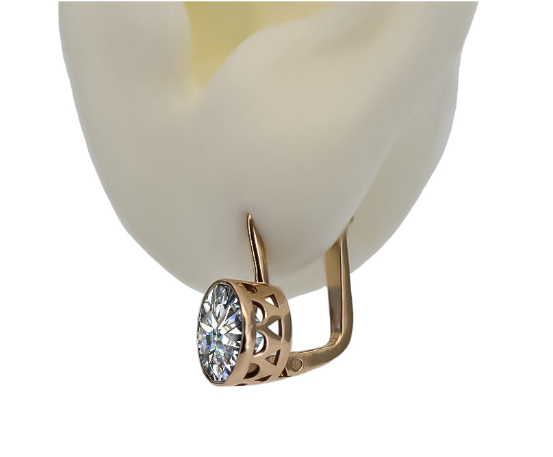 Vintage Zircon Zircone Earrings in 14K Rose Gold (vec107r-zi) — close-up of the hallmark on the inner band