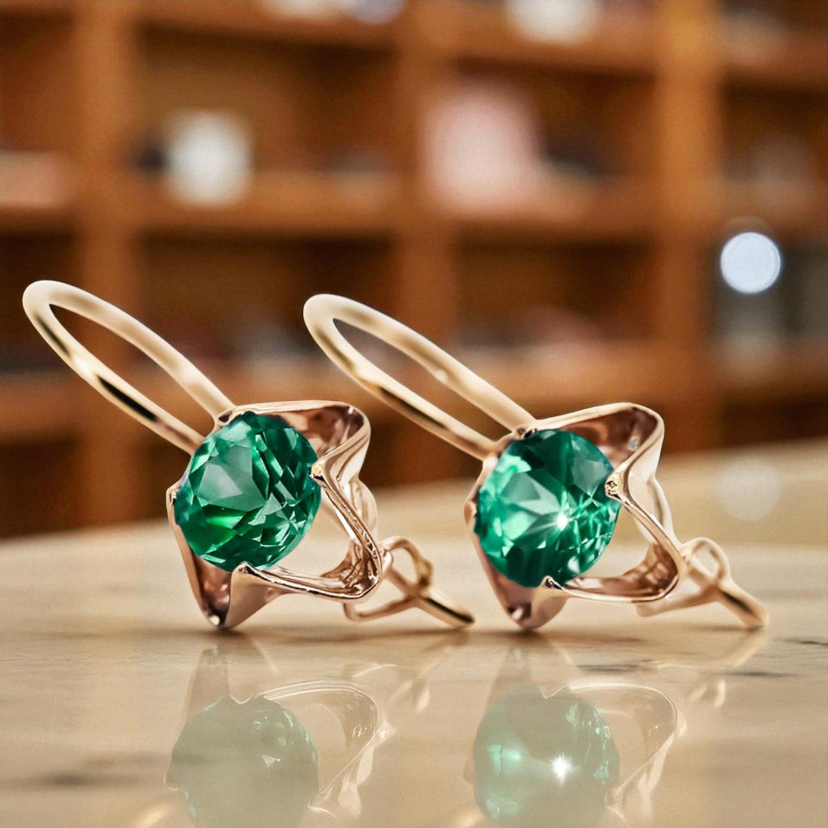 Vintage Emerald Earrings in 14K Rose Gold (vec142r-em)