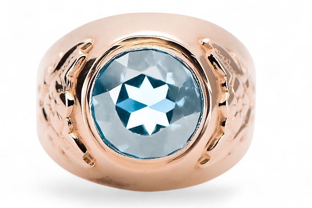 Vintage Aquamarine Craft Ring in 14K Rose Gold (vrc078r-aq) — close-up of the hallmark on the inner band