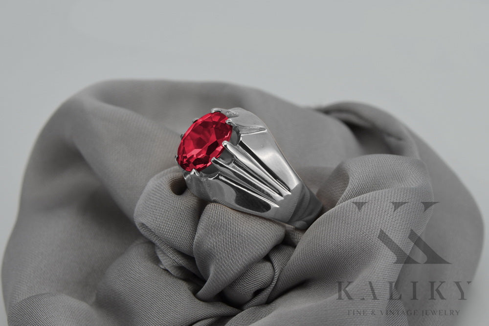 Vintage Ruby Ring in Sterling Silver (vrc016s-rb) — worn on the neckline, showing the drape