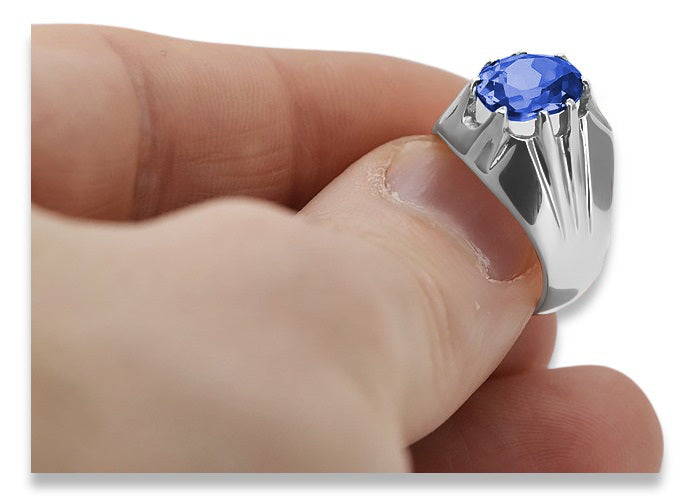 Vintage Sapphire Ring in Sterling Silver (vrc016s-sp) — worn on the hand, showing profile