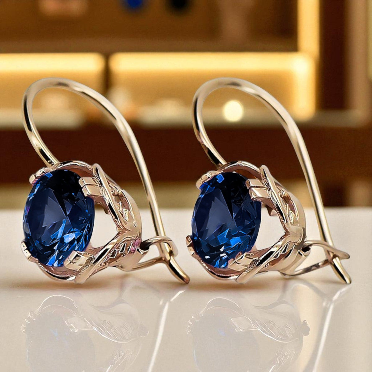 Vintage Sapphire Craft Earrings in 14K Rose Gold (vec029r-sp)