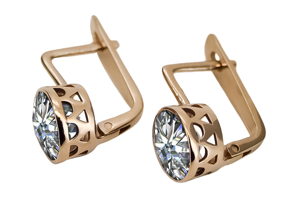 Vintage Zircon Zircone Earrings in 14K Rose Gold (vec107r-zi) — side view showing the setting
