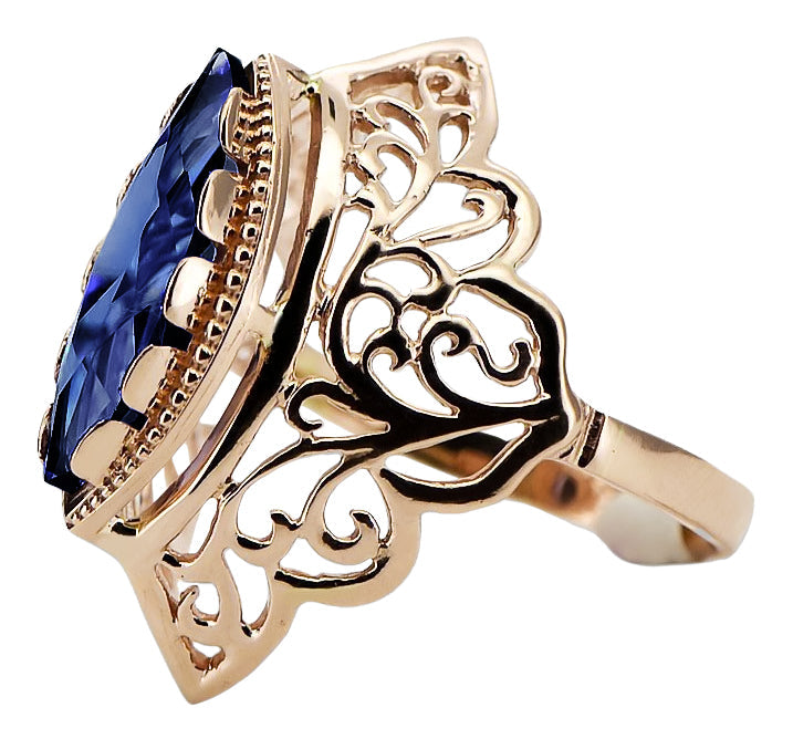 Vintage Sapphire Ring in 14K Rose Gold (vrc017r-sp) — close-up of the hallmark on the inner band