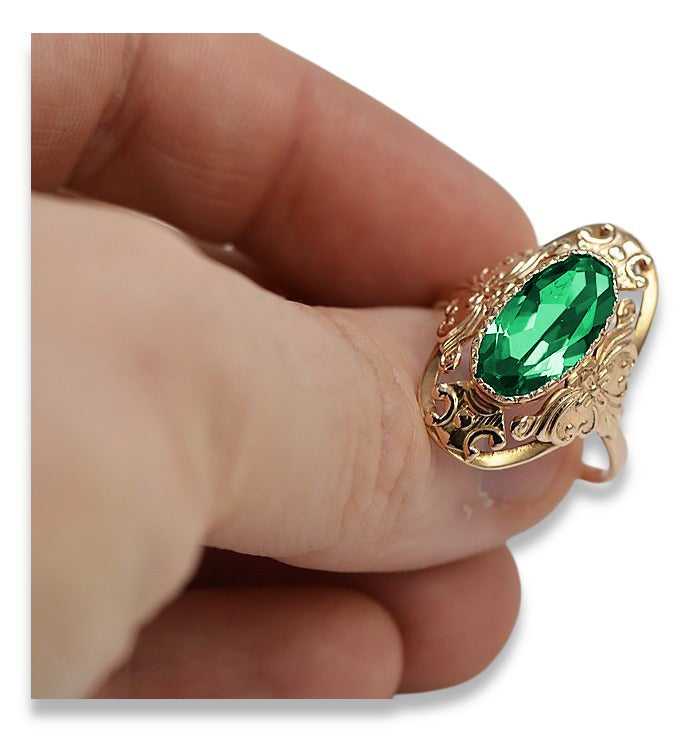 Vintage Emerald Ring in 14K Rose Gold (vrc014r-em) — side view showing the setting