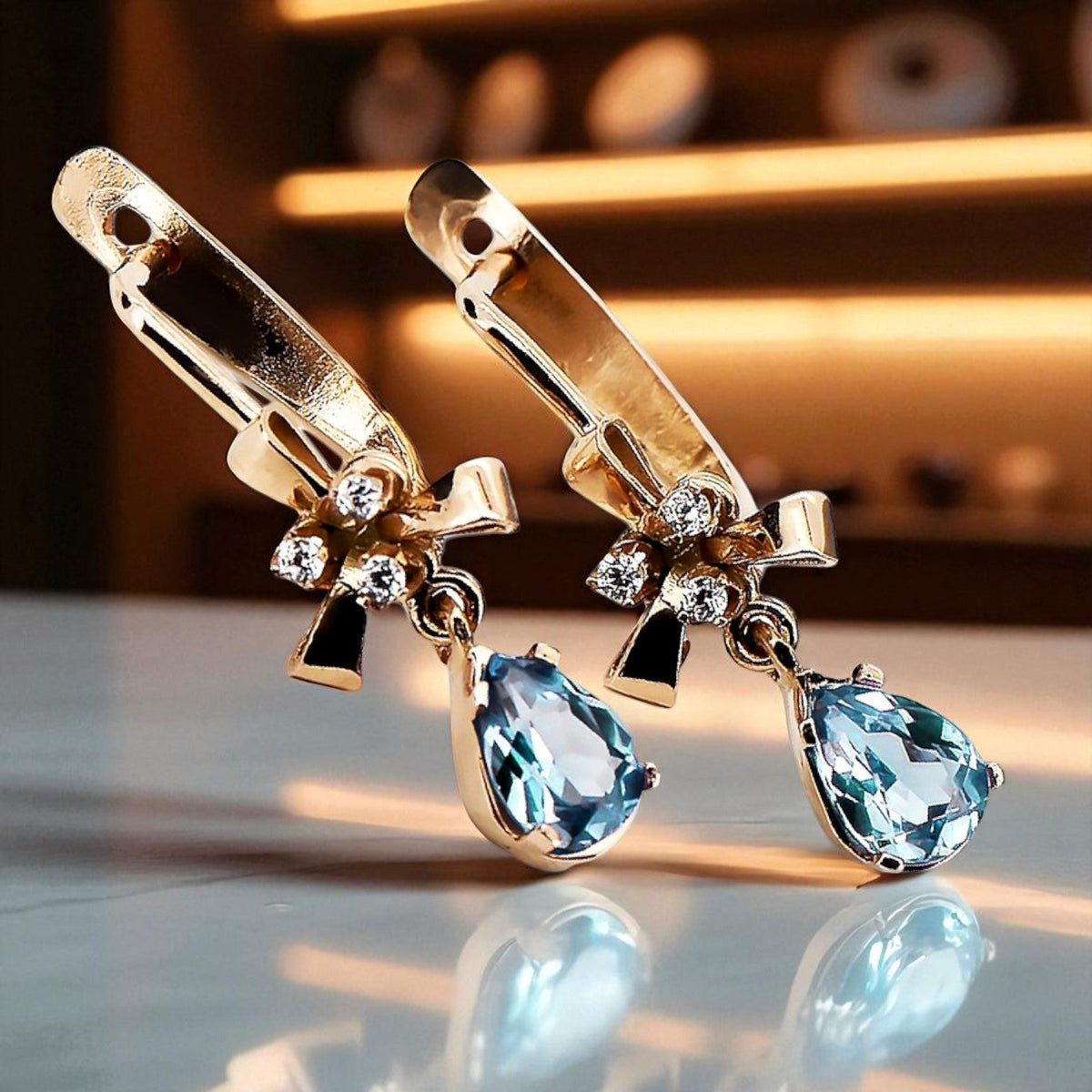 Vintage Aquamarine Earrings in 14K Rose Gold (vec045r-aq)