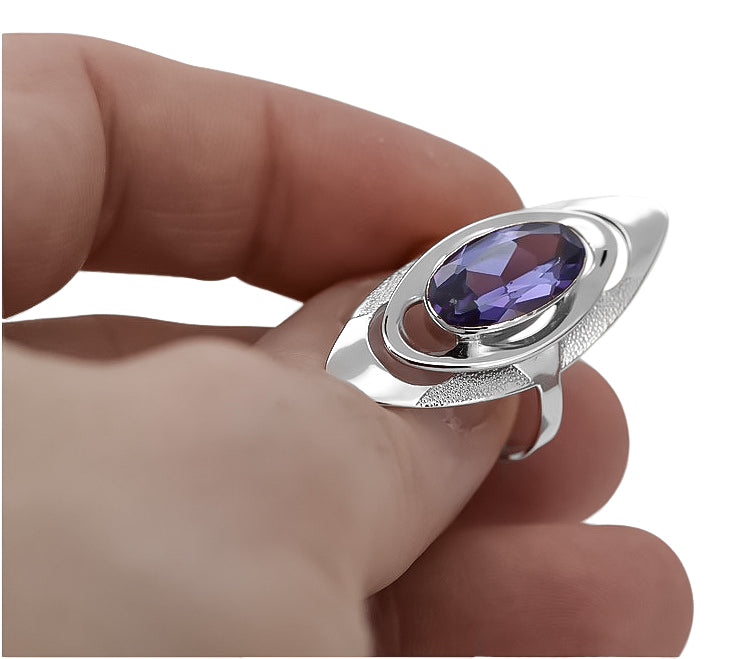 Vintage Alexandrite Ring in Sterling Silver (vrc189s-ax) — side view showing the setting