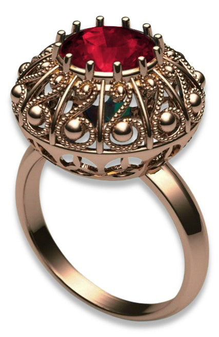 Vintage Ruby Ring in 14K Rose Gold (vrc059r-rb) — side view showing the setting