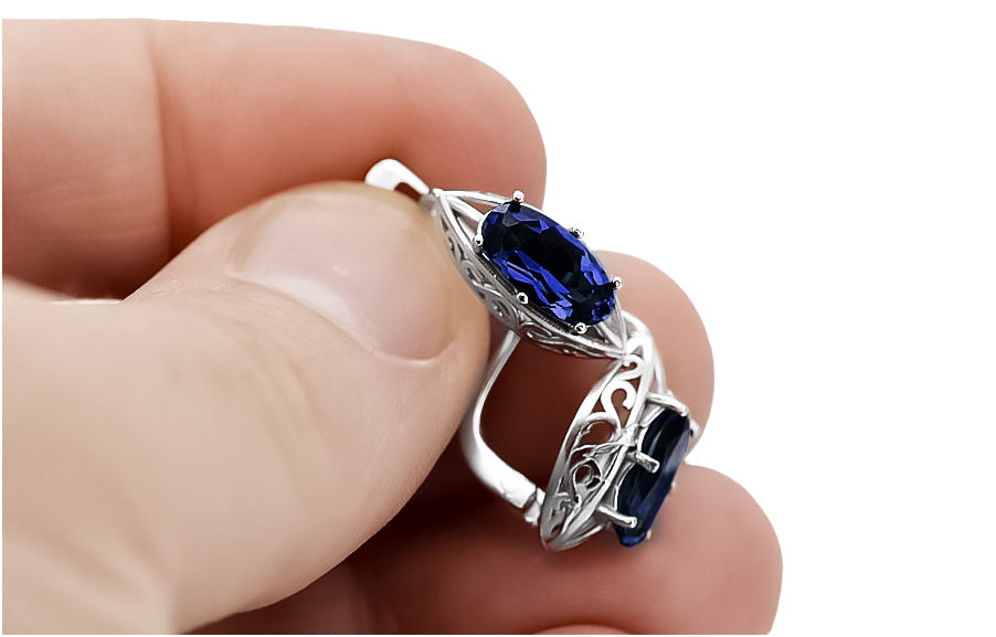 Vintage Sapphire Earrings in Sterling Silver (vec141s-sp) — close-up of the hallmark on the inner band