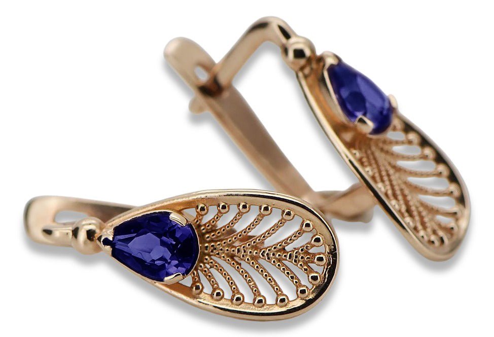 Vintage Sapphire Earrings in 14K Rose Gold (vec067r-sp) — full view of the piece