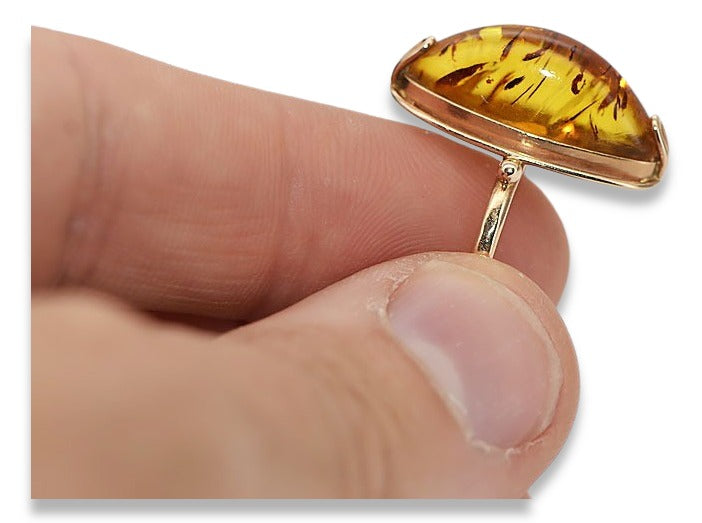 Vintage Amber Ring in 14K Rose Gold (vrab018) — full view of the piece