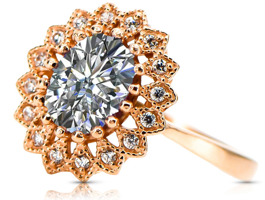 Vintage Zircon Ring in 14K Rose Gold (crc012r-zi) — close-up of the hallmark on the inner band