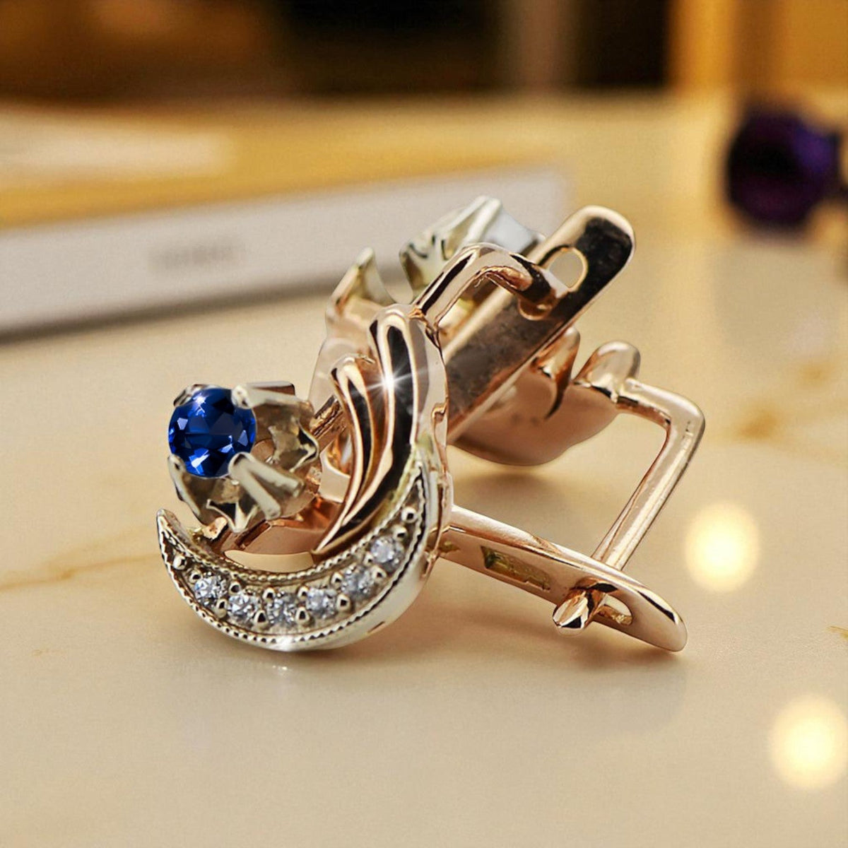 Vintage Sapphire Earrings in 14K Rose & White Gold (vec093rw-sp)