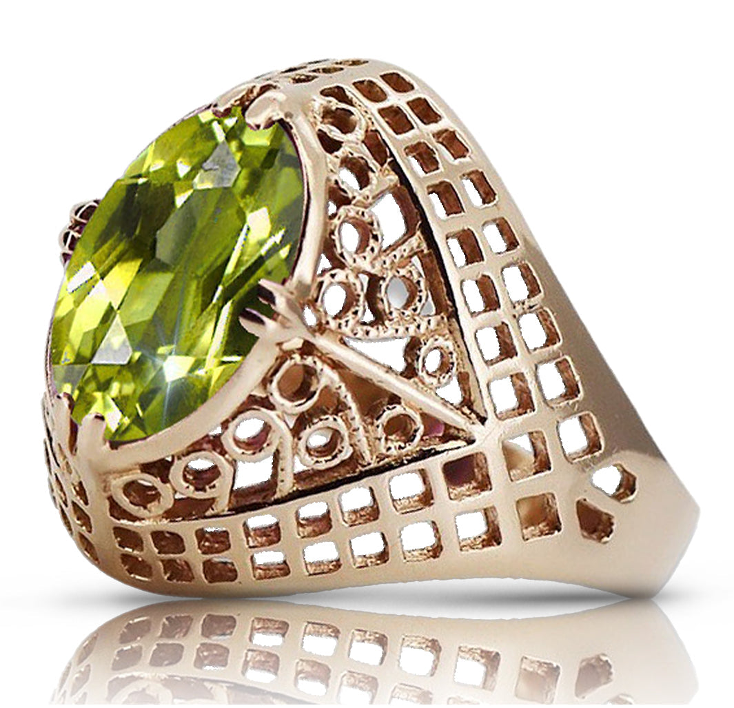 Vintage Yellow Peridot Ring in 14K Rose Gold (vrc030r-yp) — side view showing the setting