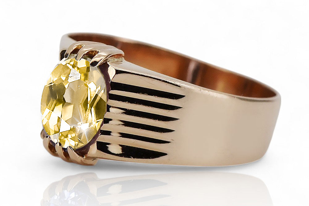 Vintage Yellow Peridot Ring in 14K Rose Gold (vrc007r-yp) — worn on the hand, showing profile
