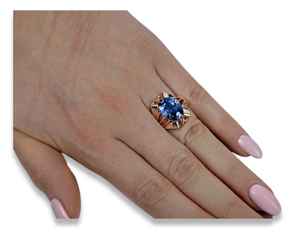 Vintage Sapphire Ring in 14K Rose Gold (vrc015r-sp) — close-up of the hallmark on the inner band