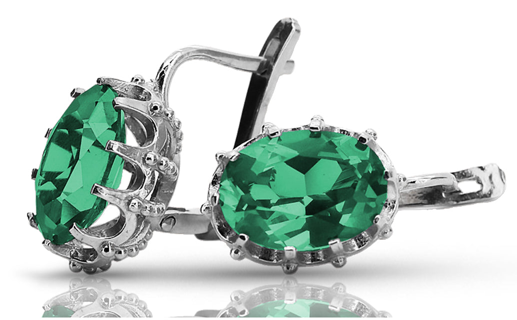 Vintage Emerald Earrings in Sterling Silver (vec079s-em) — side view showing the setting