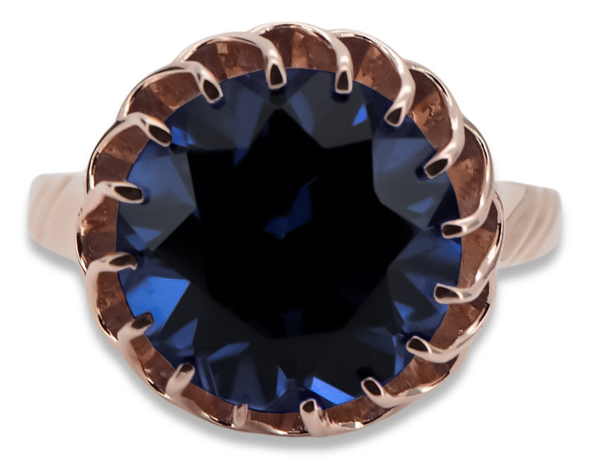 Vintage Sapphire Ring in 14K Rose Gold (vrc035r-sp) — close-up of the stone and setting