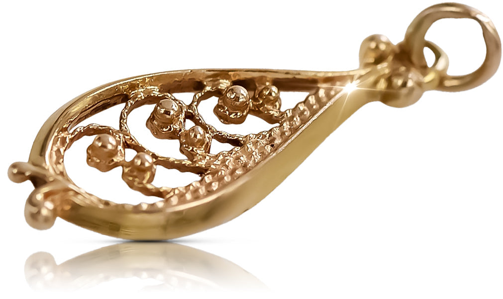 Vintage Fish Pendant in 14K Rose Gold (vpn063) — side view showing the setting