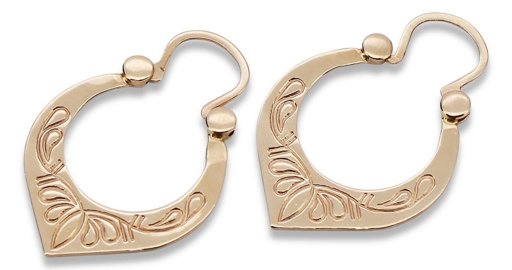 Vintage Gipsy Earrings in 14K Rose Gold (ven176) — side view showing the setting