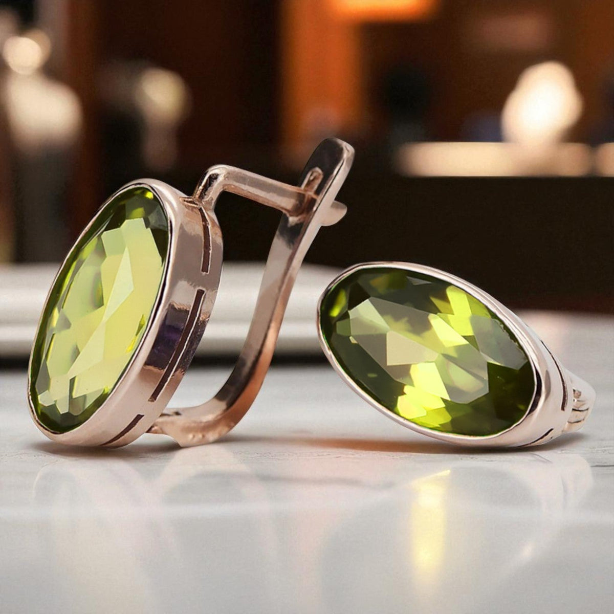 Vintage Yellow Peridot Earrings in 14K Rose Gold (vec001r-yp)