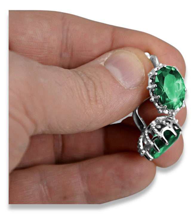 Vintage Emerald Earrings in Sterling Silver (vec079s-em) — close-up of the hallmark on the inner band