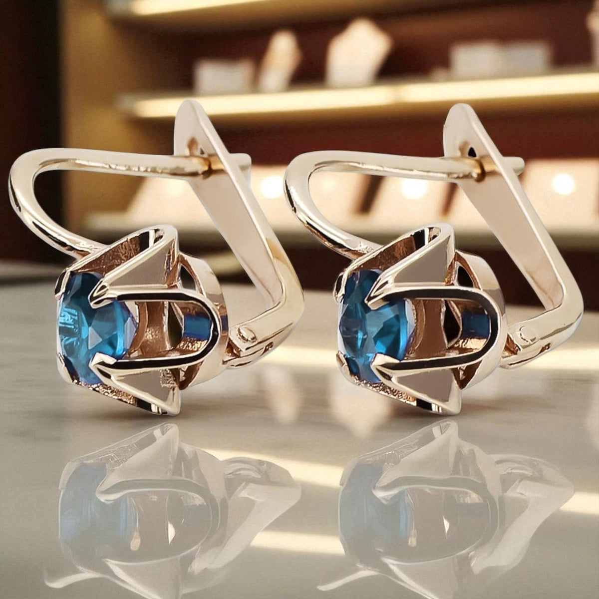 Vintage Aquamarine Earrings in 14K Rose Gold (vec018r-aq)