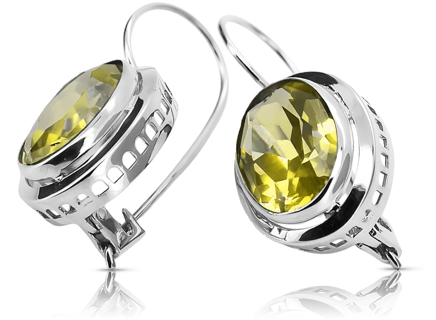 Vintage Yellow Peridot Earrings in Sterling Silver (vec114s-yp)