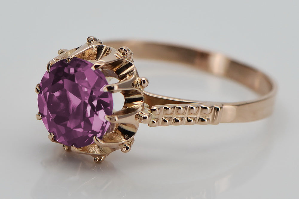 Vintage Amethyst Ring in 14K Rose Gold (vrc045r-am) — close-up of the hallmark on the inner band