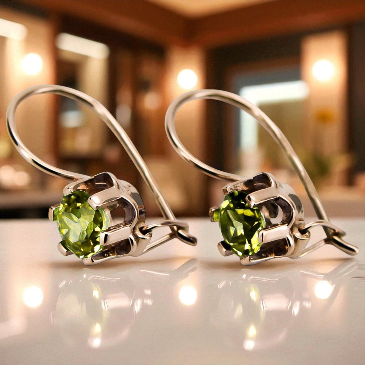 Vintage Yellow Peridot Earrings in 14K Rose Gold (vec019r-yp)