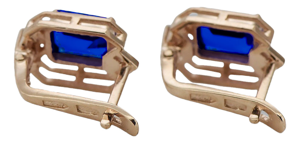 Vintage Sapphire Diamonds Craft Earrings in 14K Rose Gold (vec020r-sp) — close-up of the hallmark on the inner band