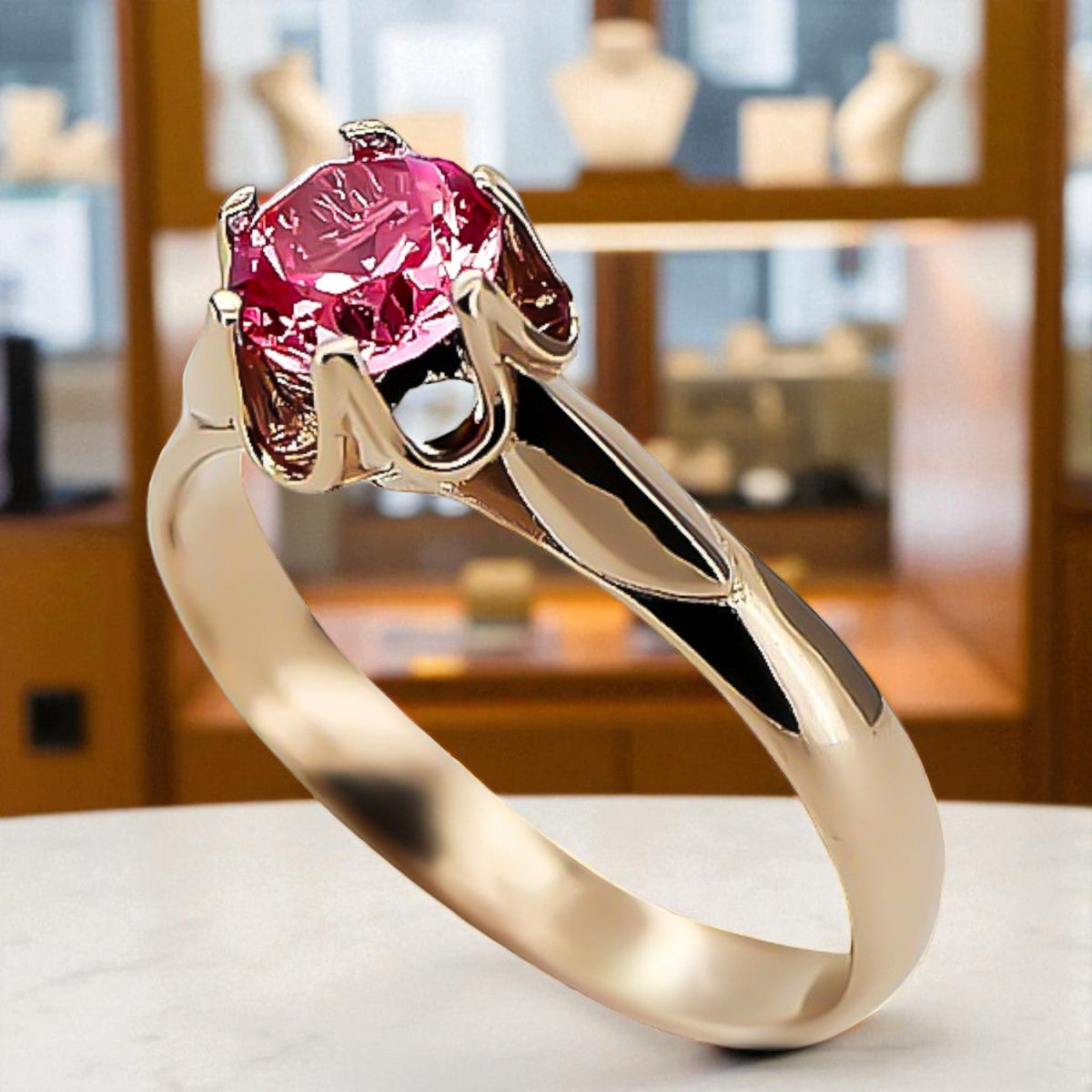 Vintage Ruby Round Ring in 14K Rose Gold (vrc122r-rb)