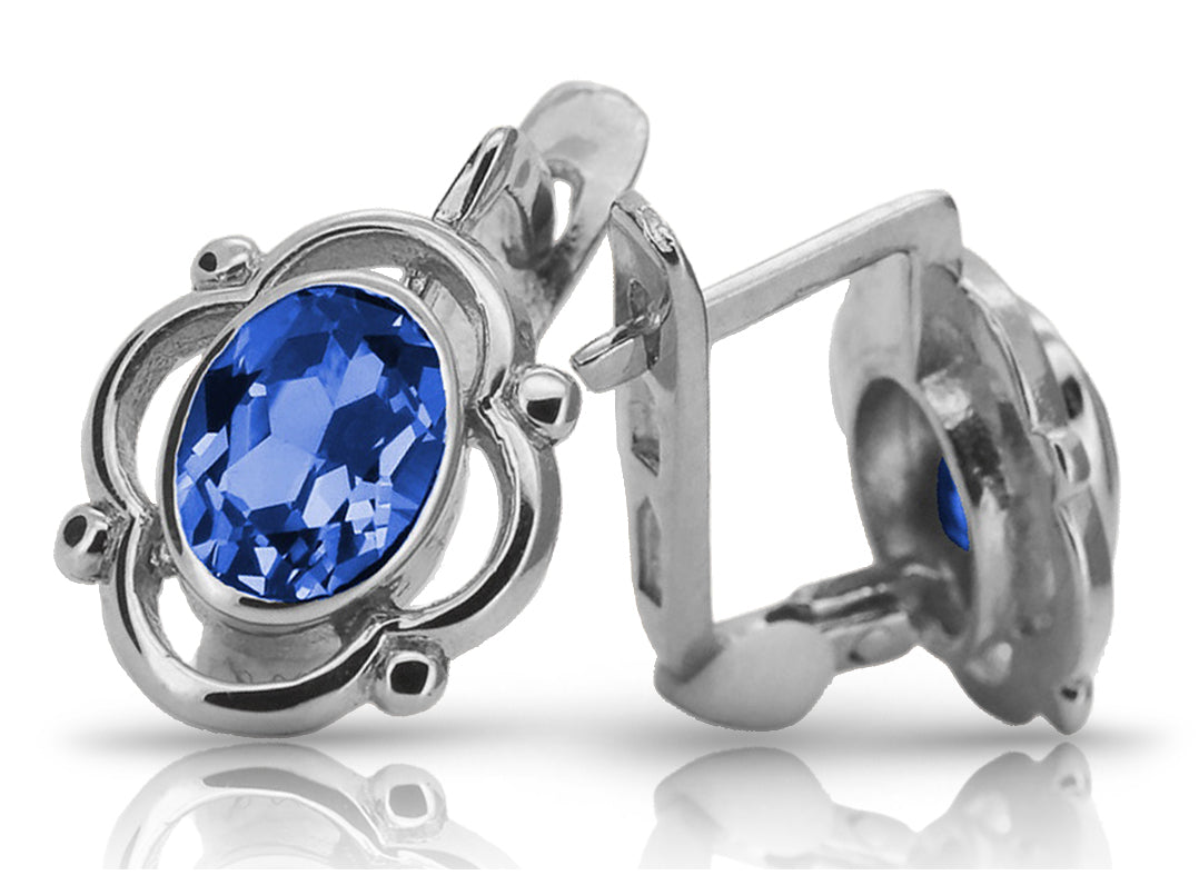 Vintage Sapphire Earrings in Sterling Silver (vec033s-sp)