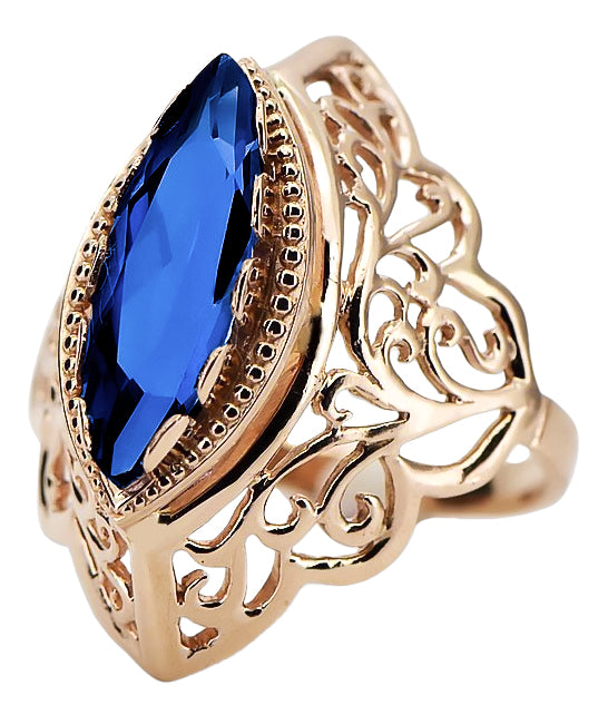 Vintage Sapphire Ring in 14K Rose Gold (vrc017r-sp) — worn on the neckline, showing the drape