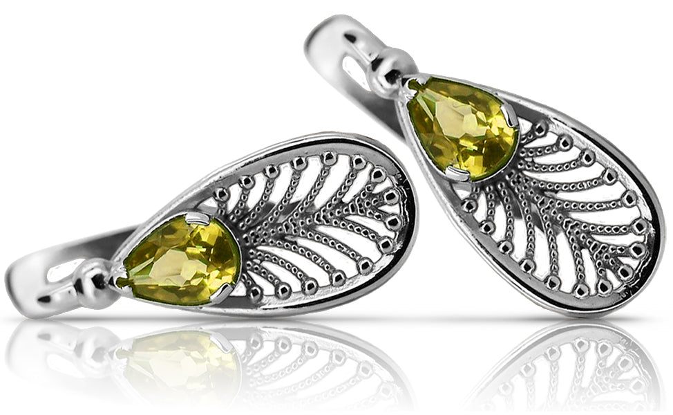 Vintage Yellow Peridot Earrings in Sterling Silver (vec067s-yp)