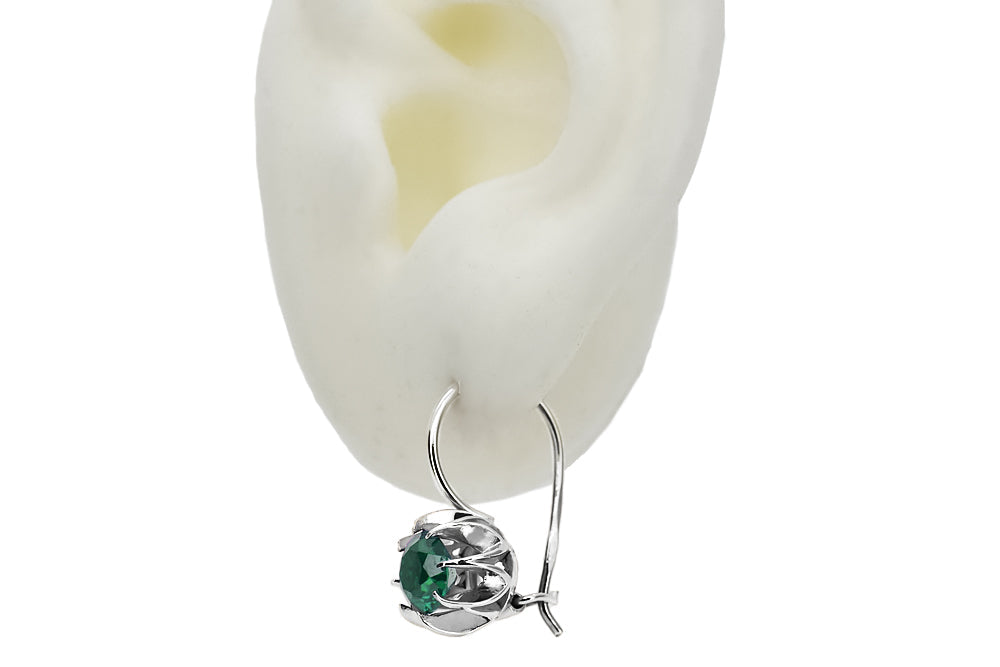 Vintage Emerald Earrings in Sterling Silver (vec062s-em) — full view of the piece