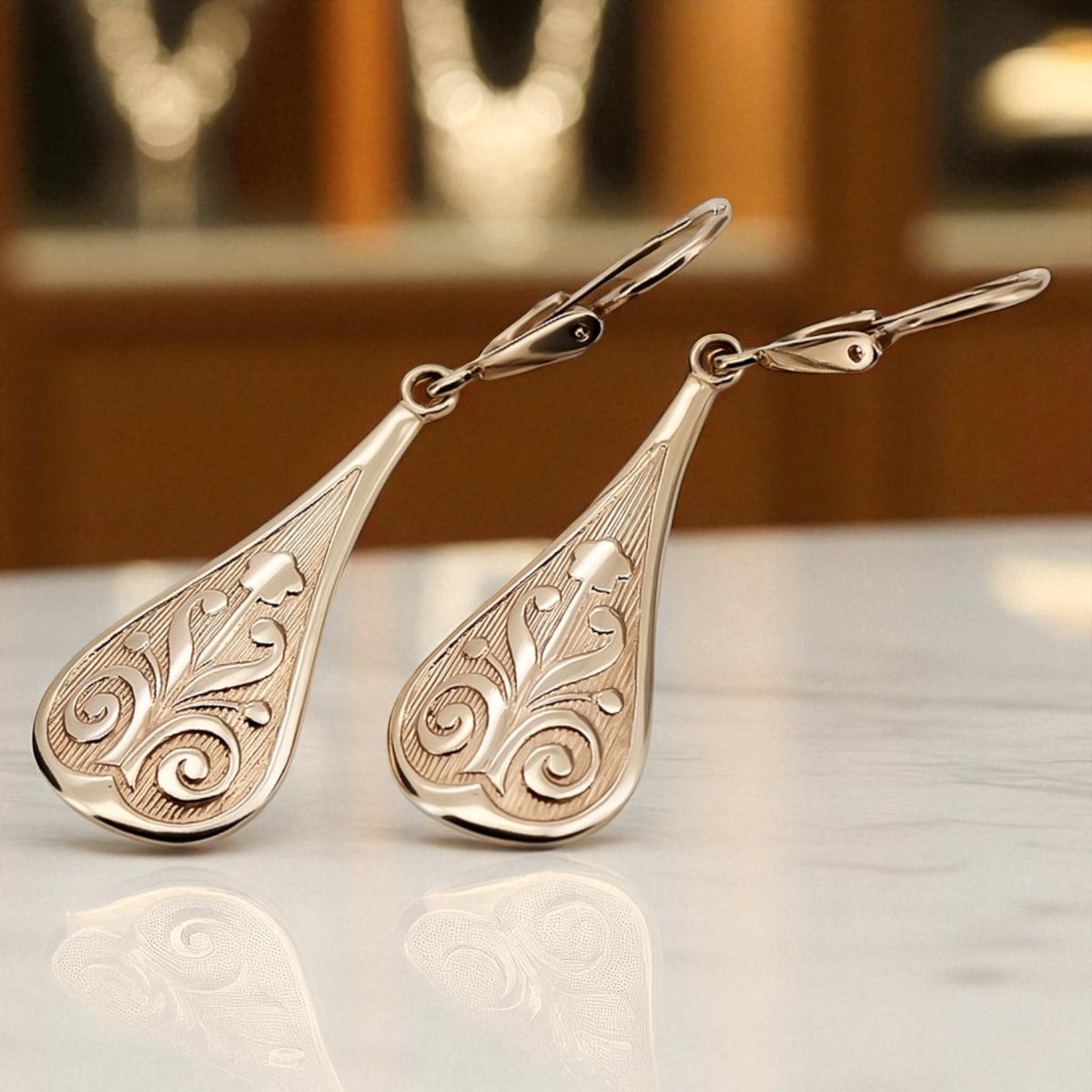 Vintage Leaf Earrings in 14K Rose Gold (ven147)