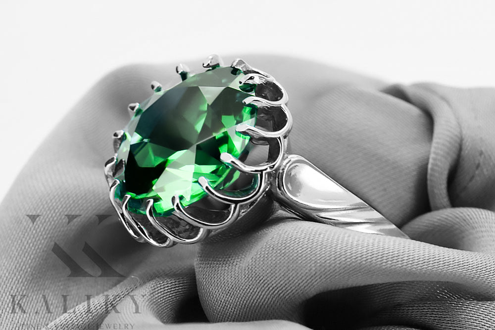 Vintage Emerald Ring in Sterling Silver (vrc035s-em) — close-up of the hallmark on the inner band