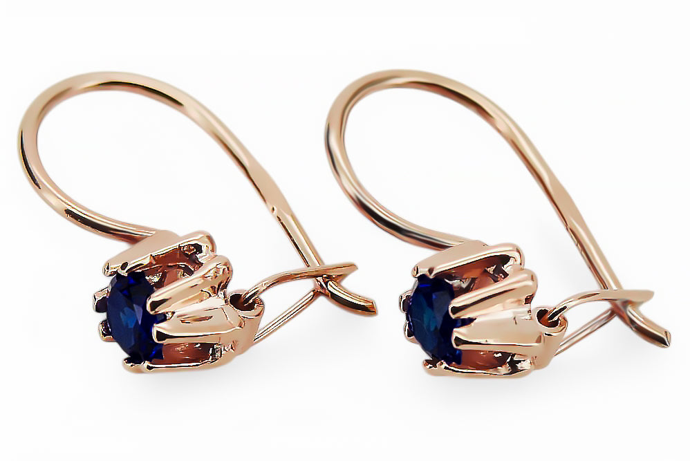 Vintage Sapphire Earrings in 14K Rose Gold (vec053r-sp) — close-up of the hallmark on the inner band