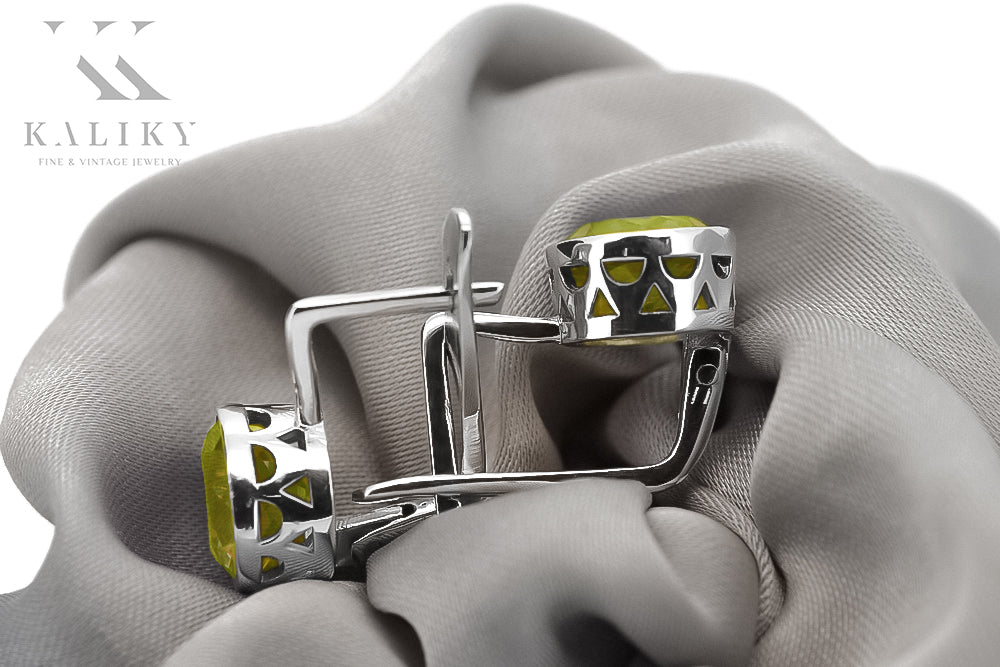 Vintage Yellow Peridot Earrings in Sterling Silver (vec107s-yp) — full view of the piece