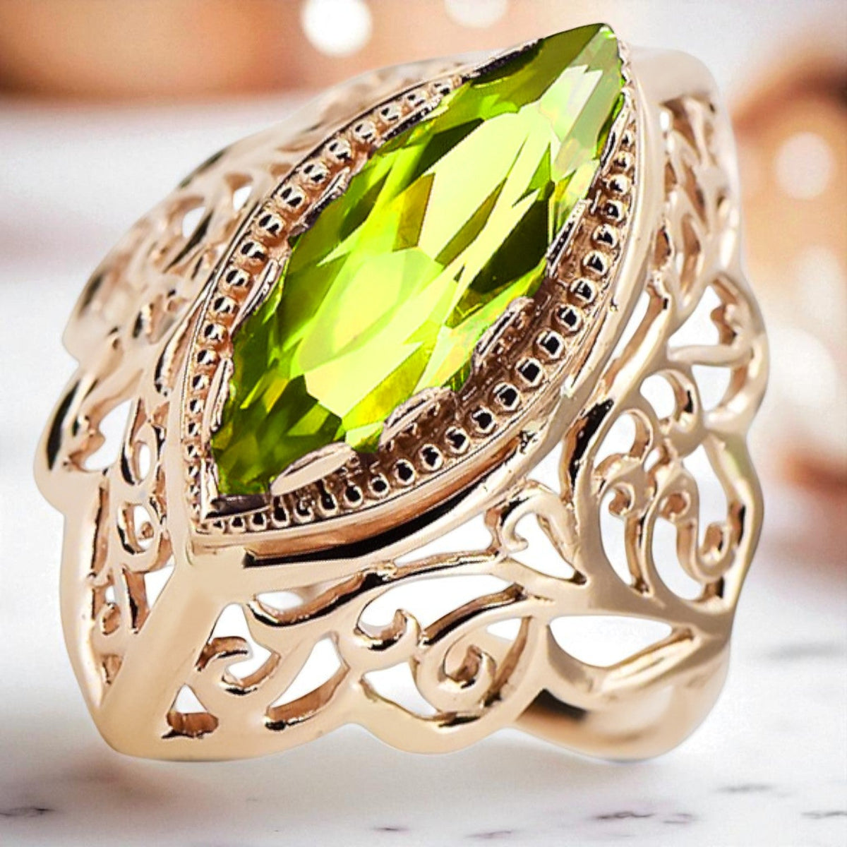 Vintage Yellow Peridot Craft Ring in 14K Rose Gold (vrc017r-yp)