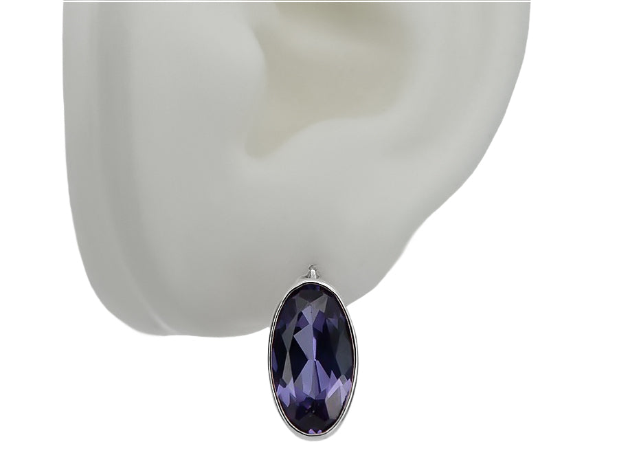 Vintage Alexandrite Oval Earrings in Sterling Silver (vec001s-ax) — side view showing the setting