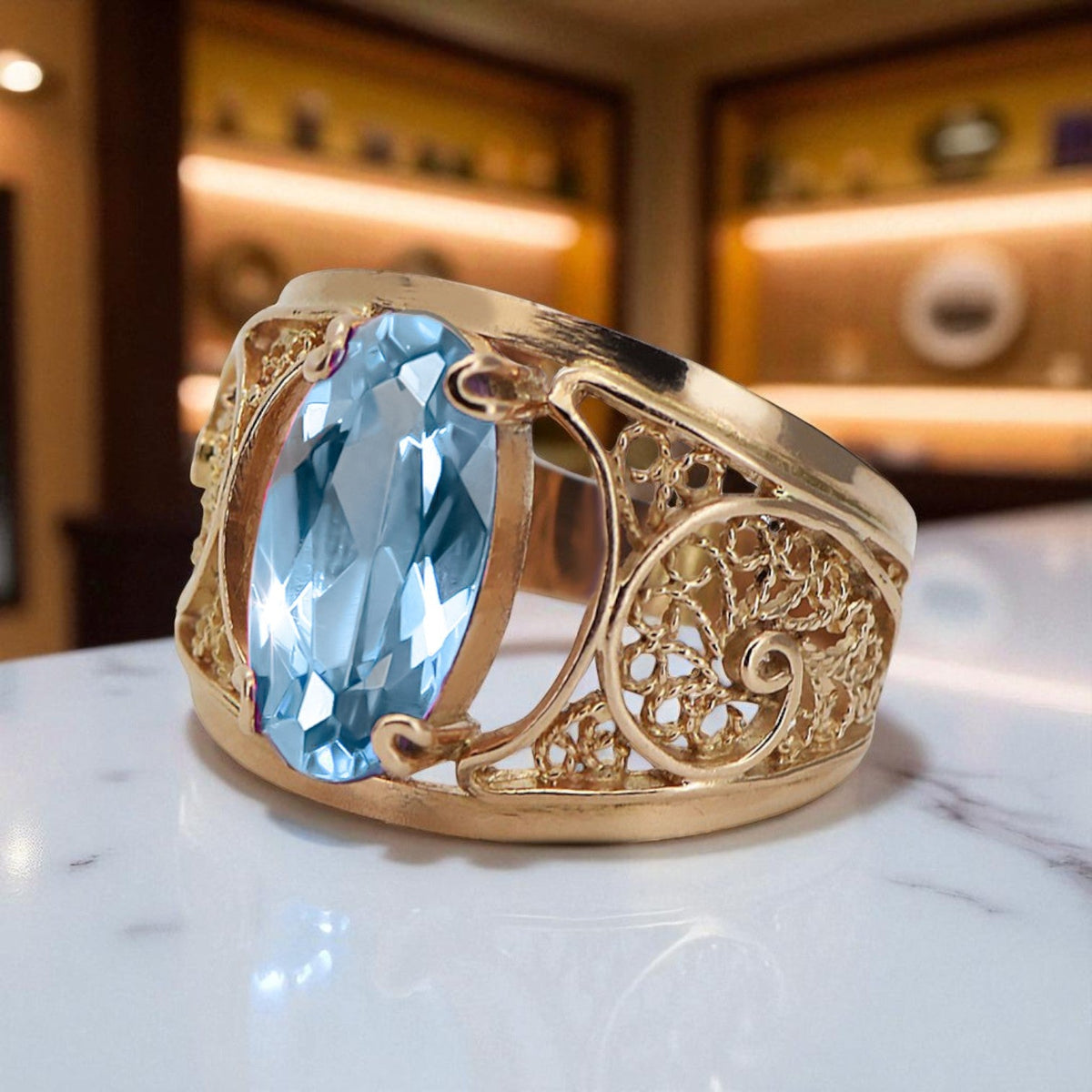 Vintage Aquamarine Craft Ring in 14K Rose Gold (vrc057r-aq)
