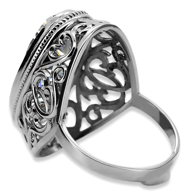 Vintage Zircon Ring in Sterling Silver (vrc184s-zi) — worn on the hand, showing profile