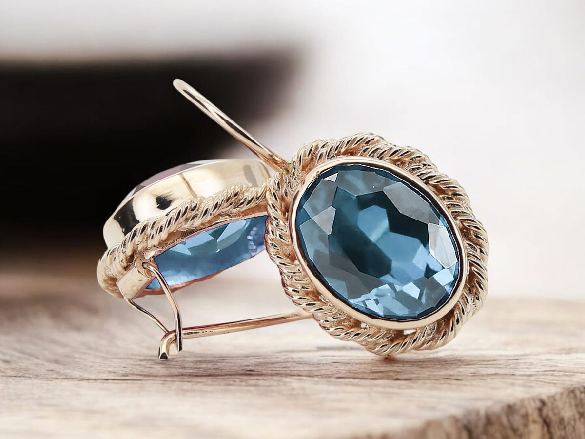 Vintage Aquamarine Earrings in 14K Rose Gold (vec007r-aq) — full view of the piece