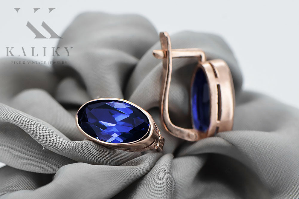 Vintage Sapphire Earrings in 14K Rose Gold (vec001r-sp) — view 7