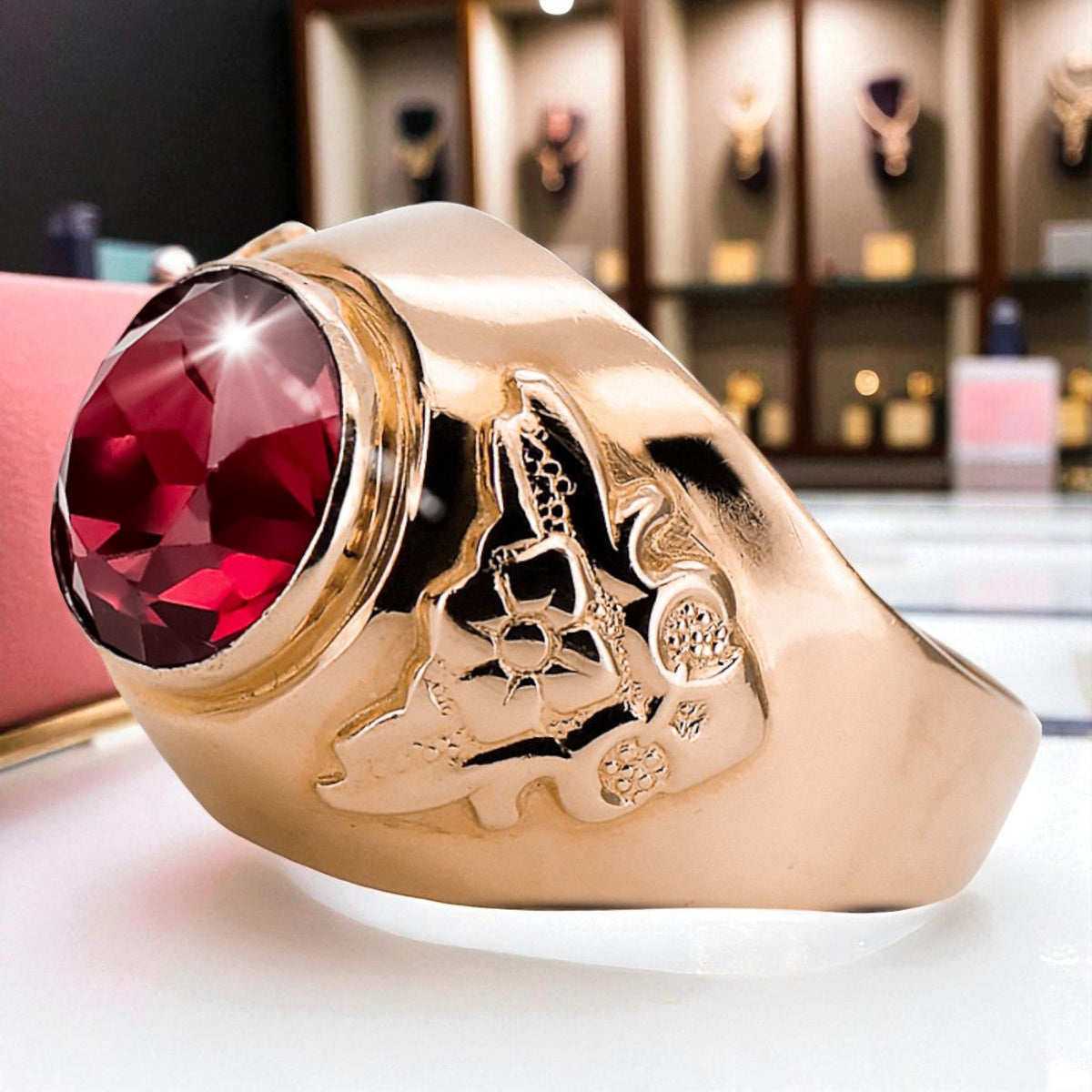 Vintage Ruby Ring in 14K Rose Gold (vrc078r-rb)
