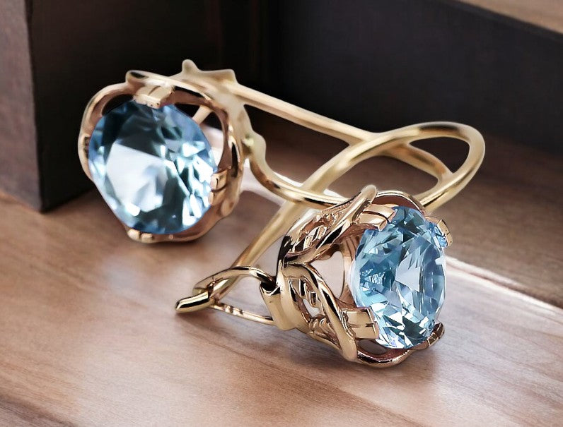 Vintage Aquamarine Earrings in 14K Rose Gold (vec029r-aq) — close-up of the hallmark on the inner band